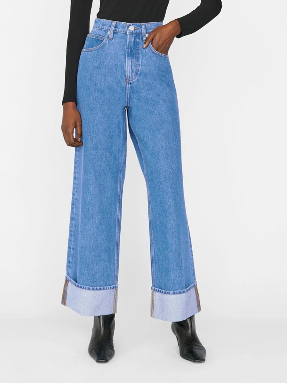 FRAME High-Rise Wide Leg Rolled Cuff Jeans Meadow Medium Wash